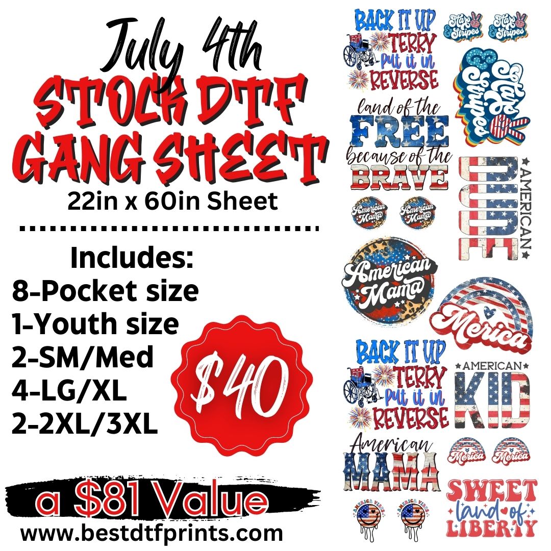 July 4th Stock DTF Gang Sheet – Best DTF Transfers & Craft Supplies