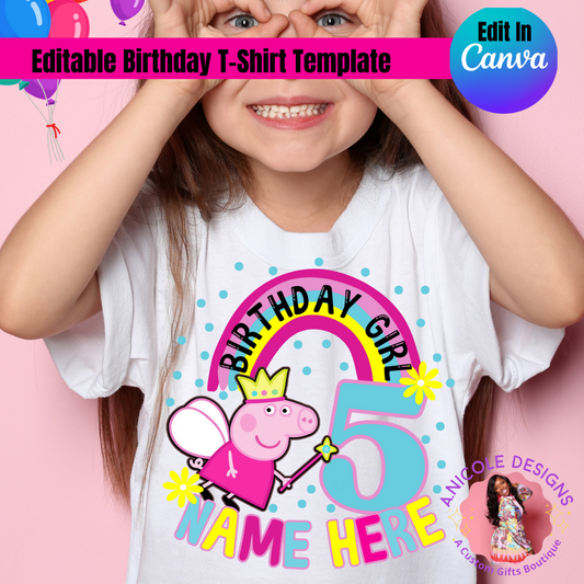 Editable Birthday T-Shirt Template (Peppa)