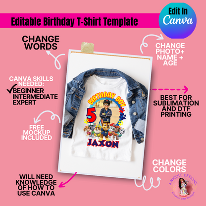 Editable Birthday T-Shirt Template (Paw Patrol)