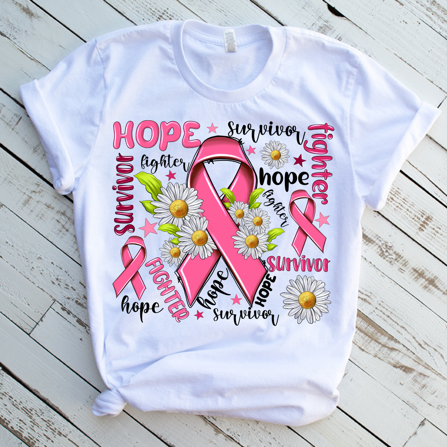 Pink Ribbon and Flowers Breast Cancer DTF