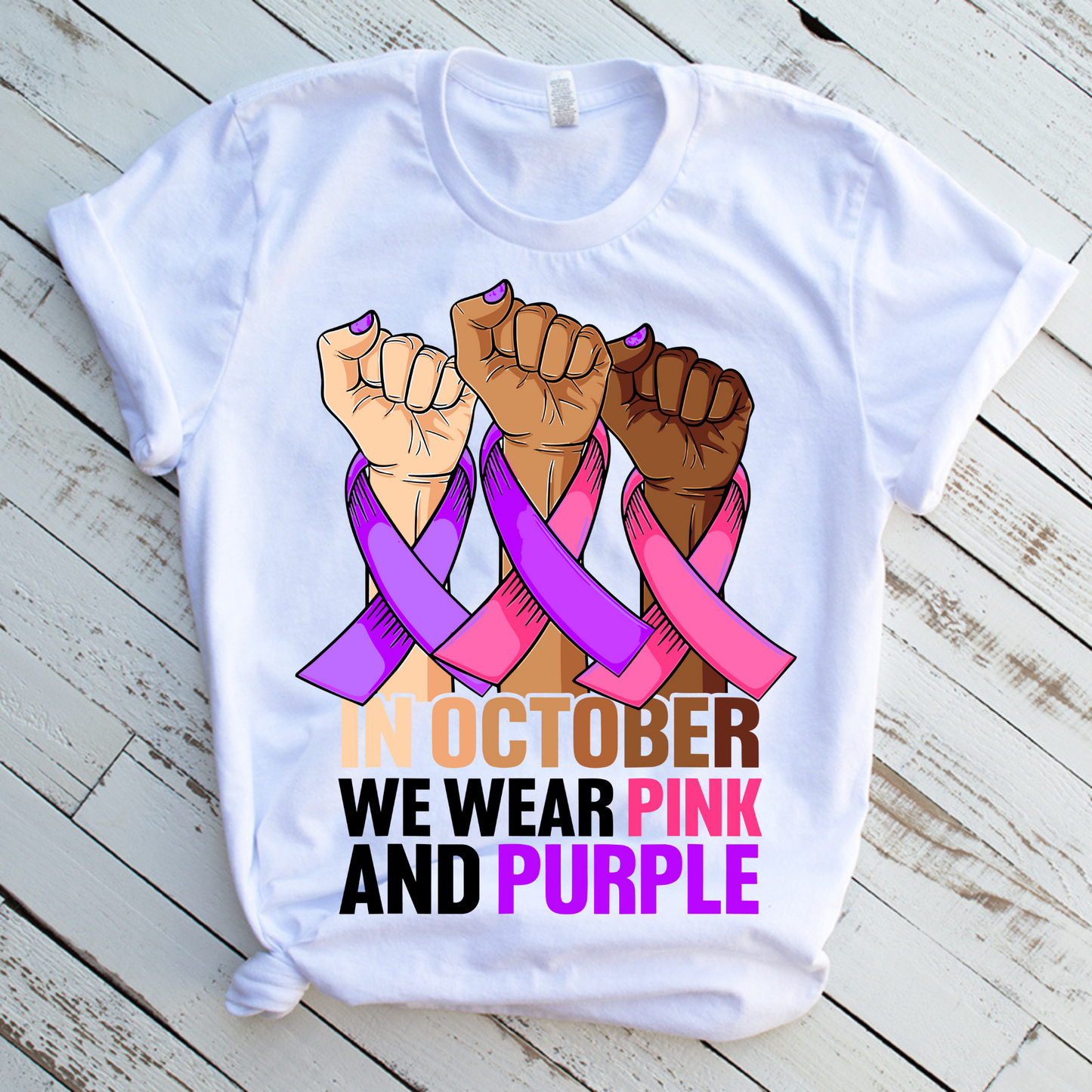 In October We Wear Pink and Purple Breast Cancer/Domestic Violence DTF