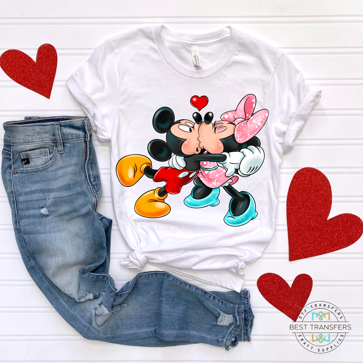 Mickey and Minnie Kissing Valentine's Day DTF