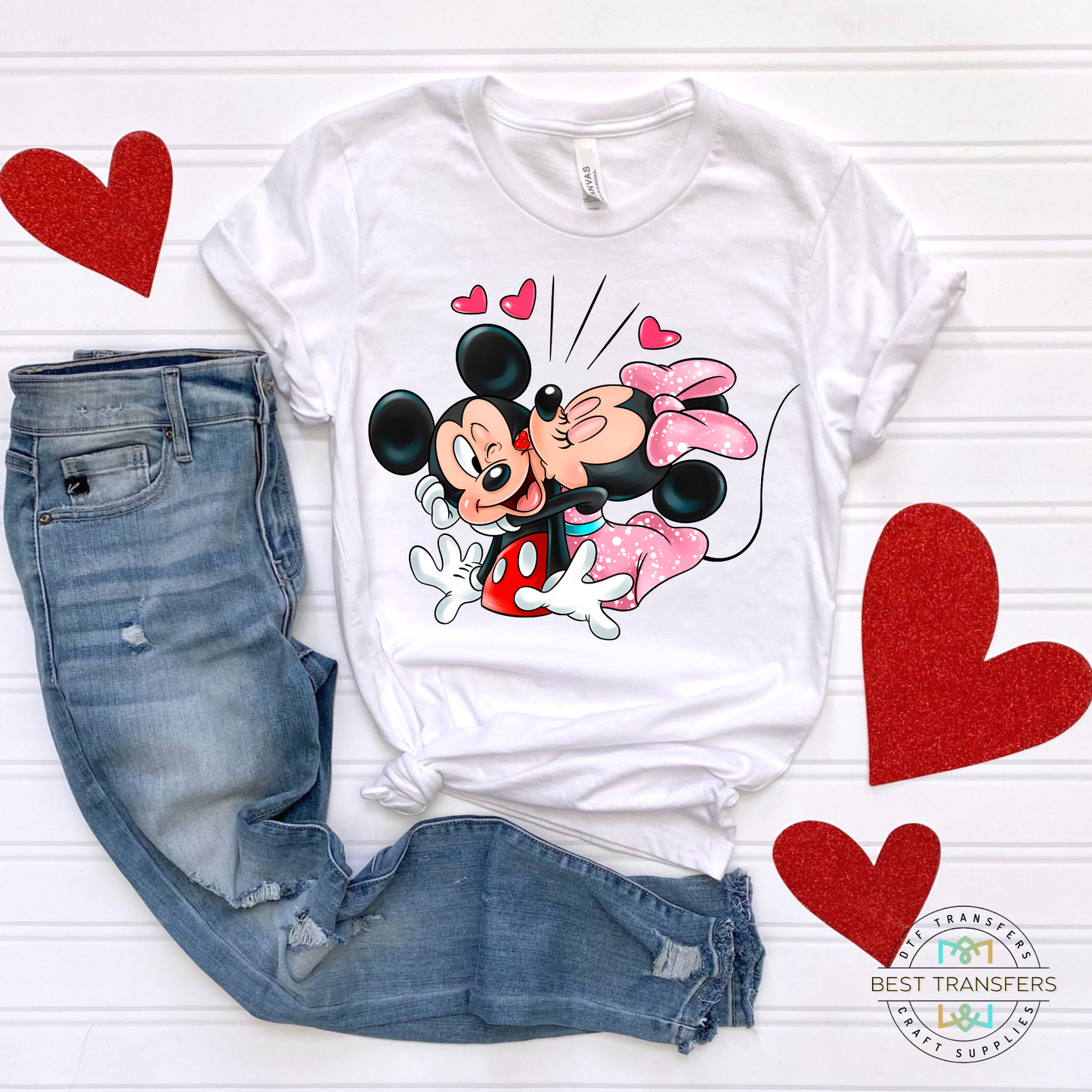 Mickey and Minnie Kissing Hearts Valentine's Day DTF