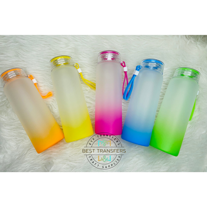 Blank 17 oz Ombre' Frosted Sublimation Glass bottle | Sublimation Blanks | Glass Bottle | Ombré Water Bottle